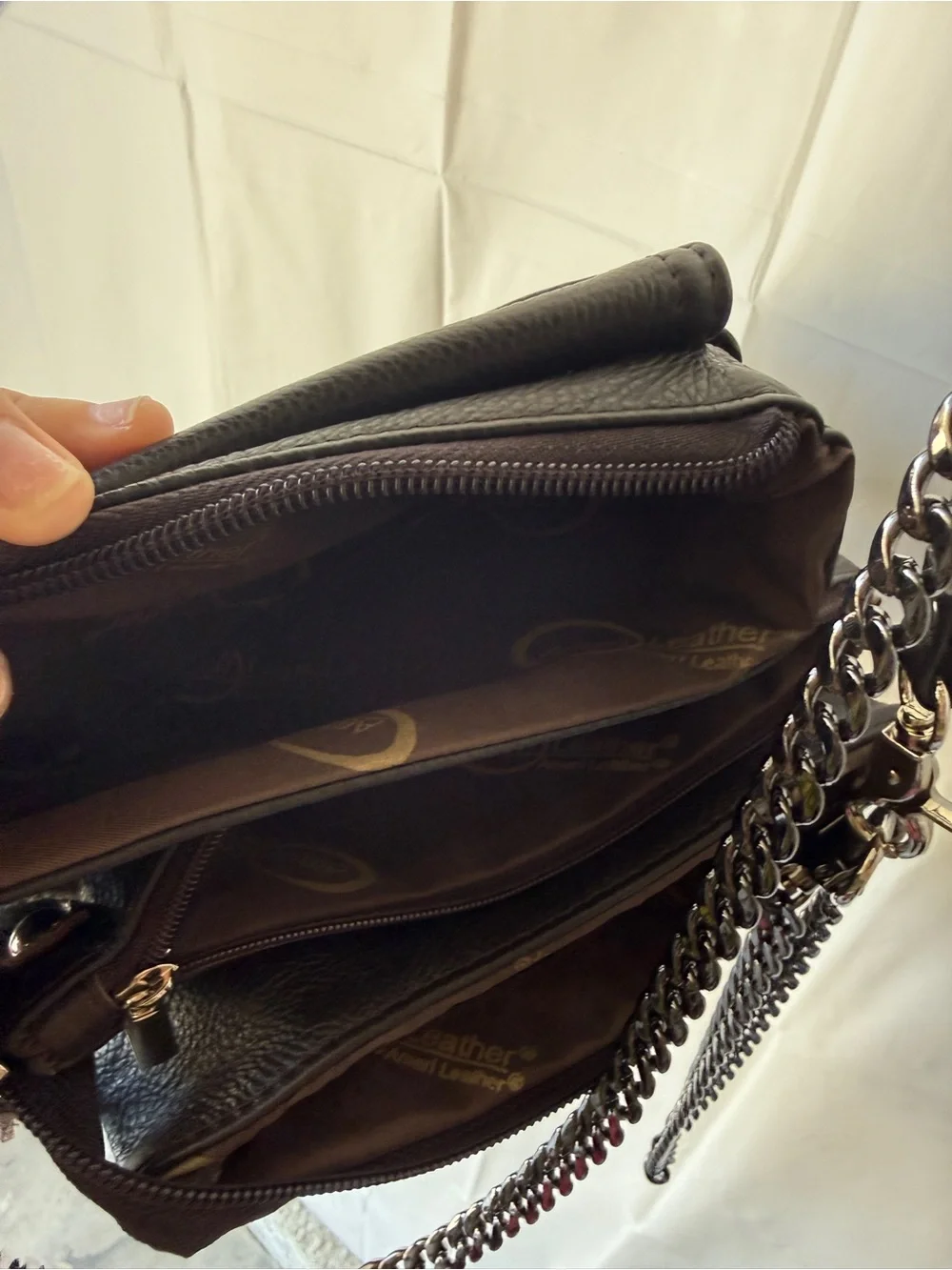 Black Leather Crossbody Bag with Chain Strap